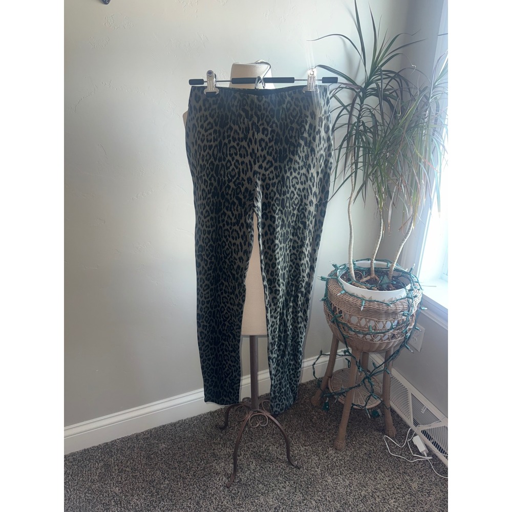 INC International Concepts Leopard Print Pants Women's Size 4 Green Stretch